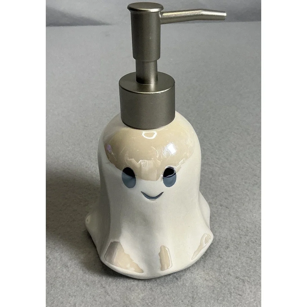 Iridescent Ceramic Ghost Soap Dispenser White Halloween Decor New
